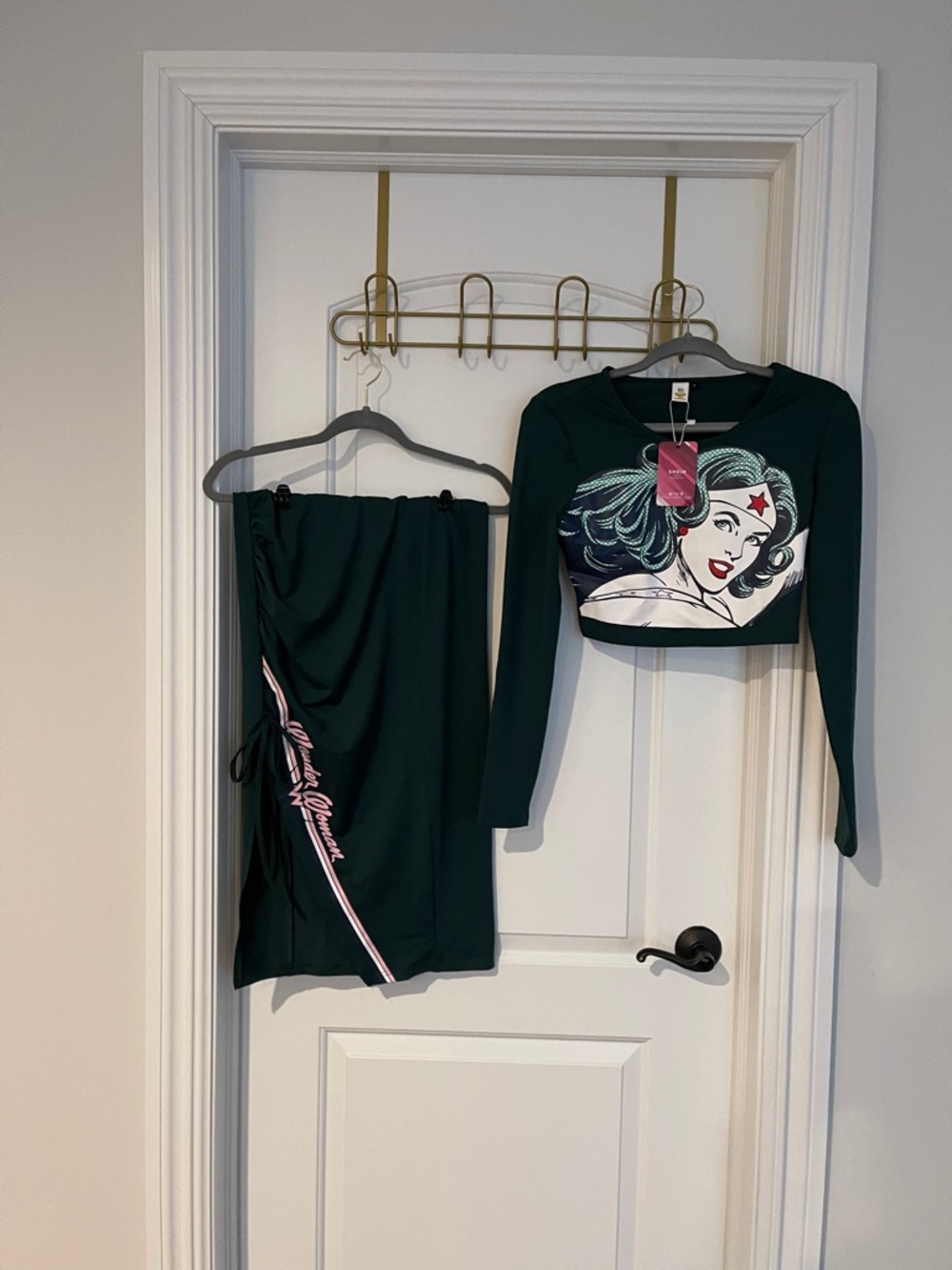 Dark Green Wonder Woman Crop Top & Skirt Set